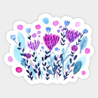 Watercolor whimsical flowers - purple and indigo Sticker
